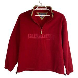 Tommy Hilfiger Womens Jackett Size XL Red Fleece 1/4 Zip Pullover Long Sleeve